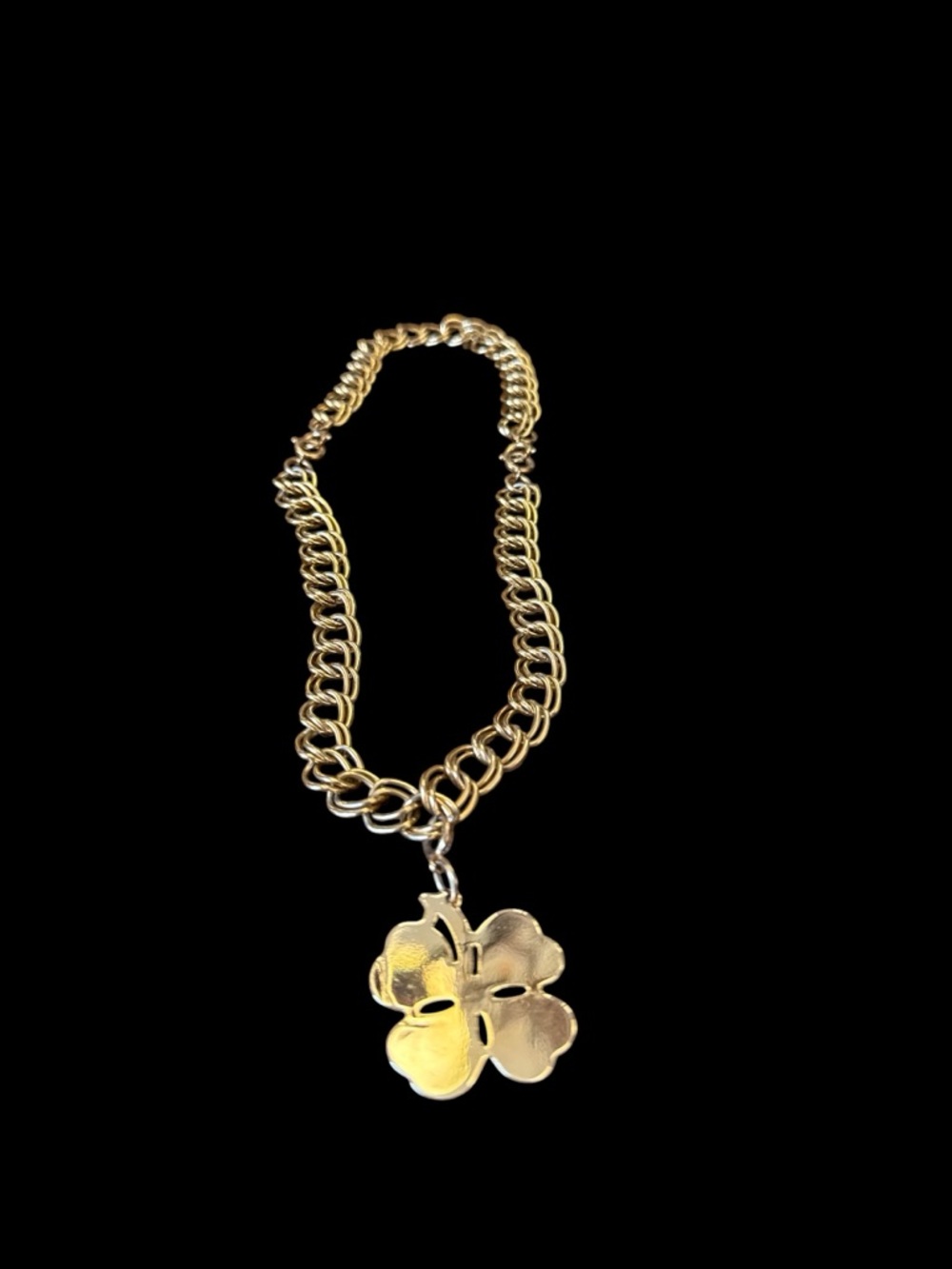 Vintage Gold Tone Clover Charm Chain Necklace Chunky Links 18” Retro Boho Chic
